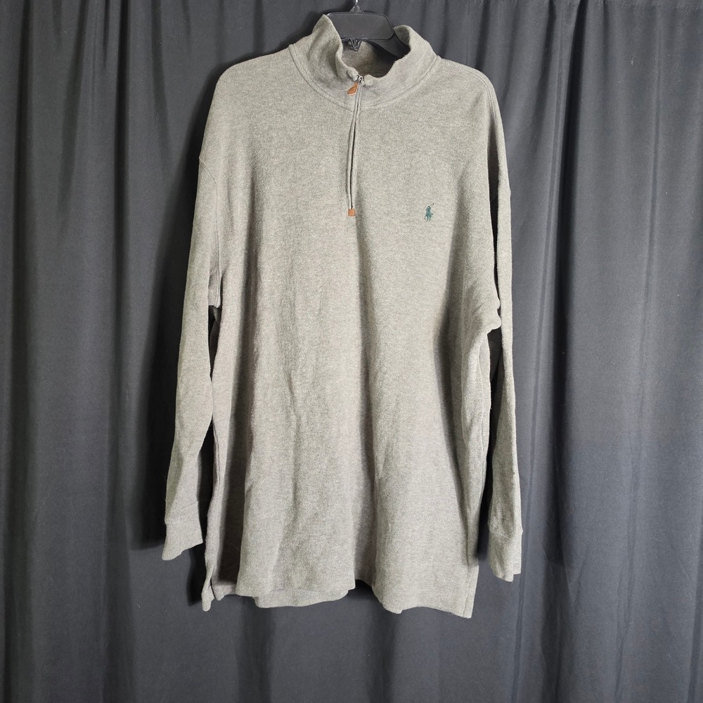 Polo Ralph Lauren Mens 2XB Big Grey 1/4 Zip Cotton‎ Pullover Sweater Pony Logo